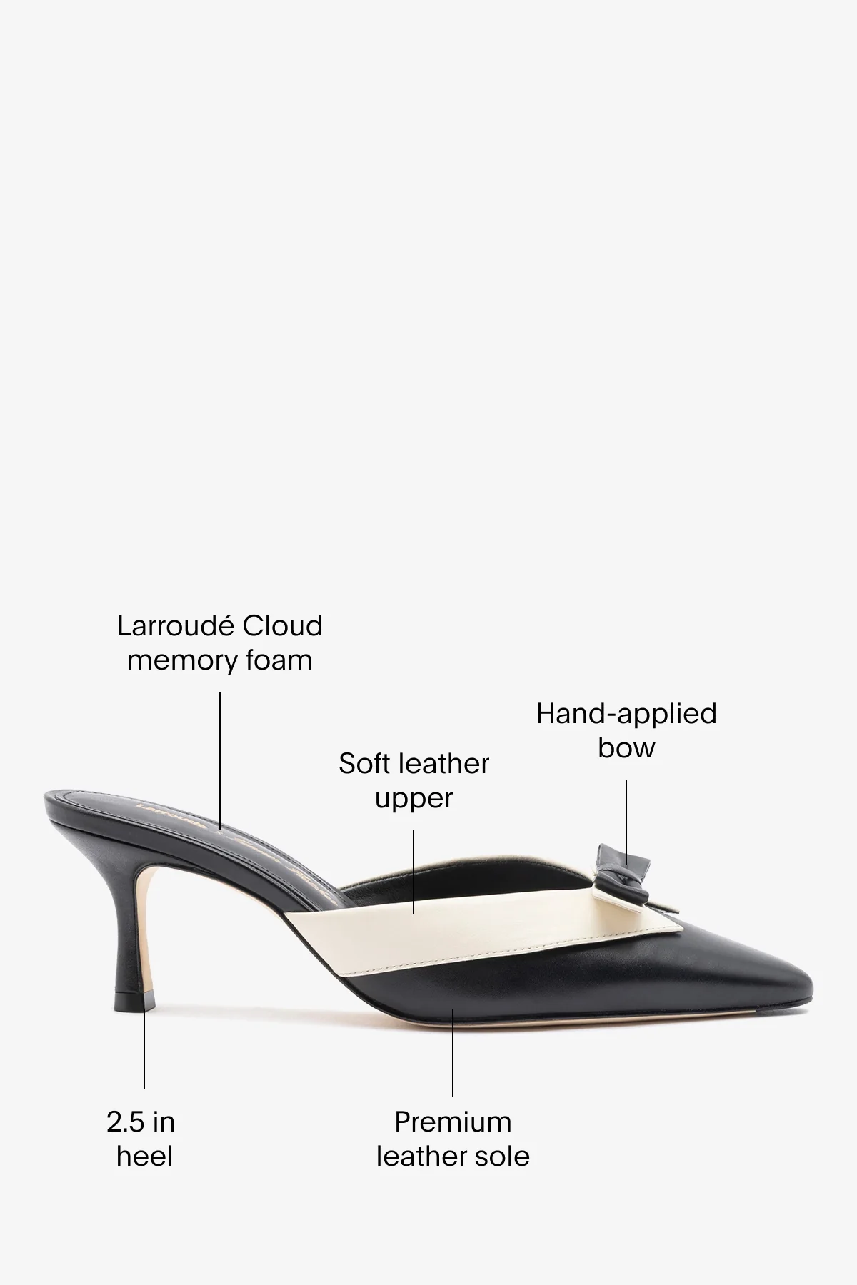 Larroudé x Tanner Fletcher: Elle Tuxedo Mule Black and Ivory Leather - Image 5