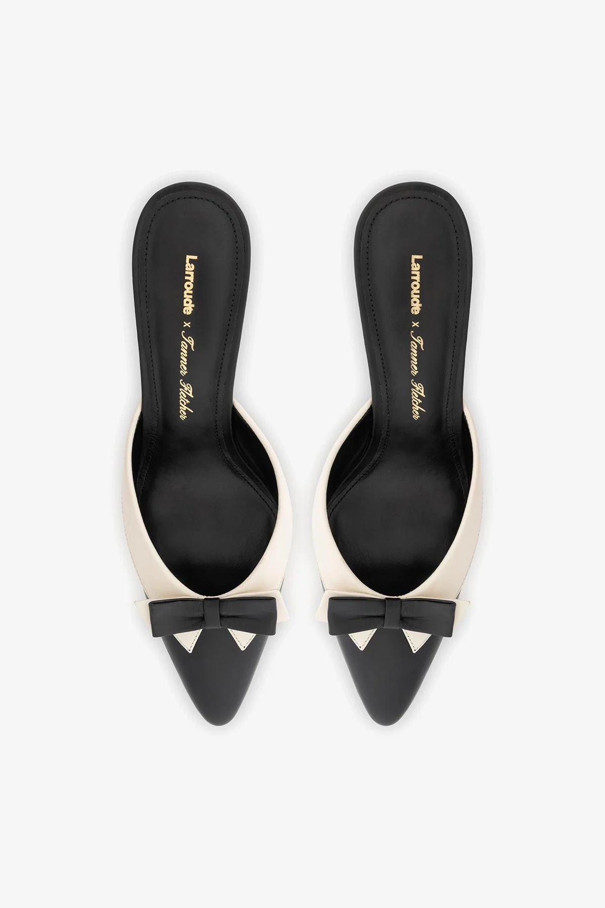 Larroudé x Tanner Fletcher: Elle Tuxedo Mule Black and Ivory Leather - Image 7