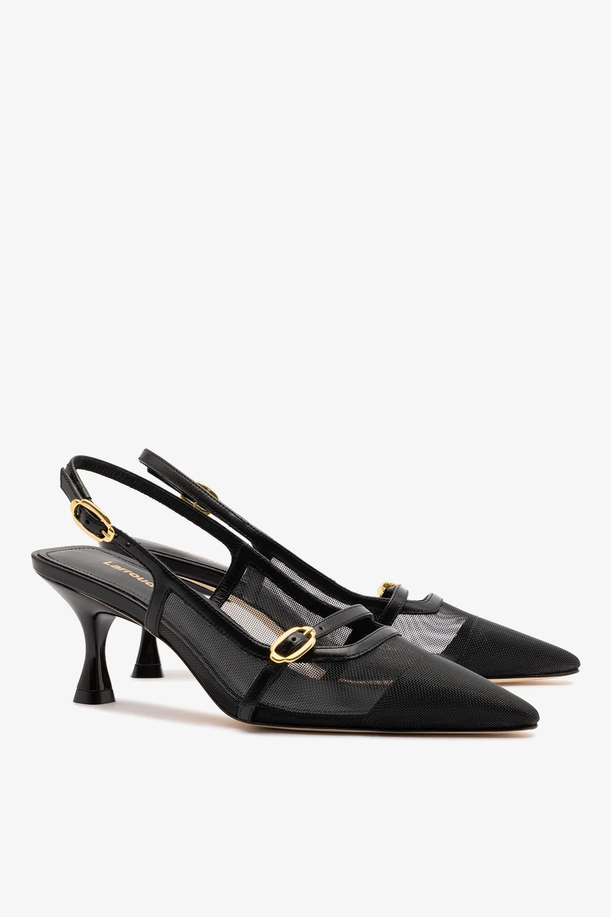 Ines Pump In Black Mesh and Leather - Image 3