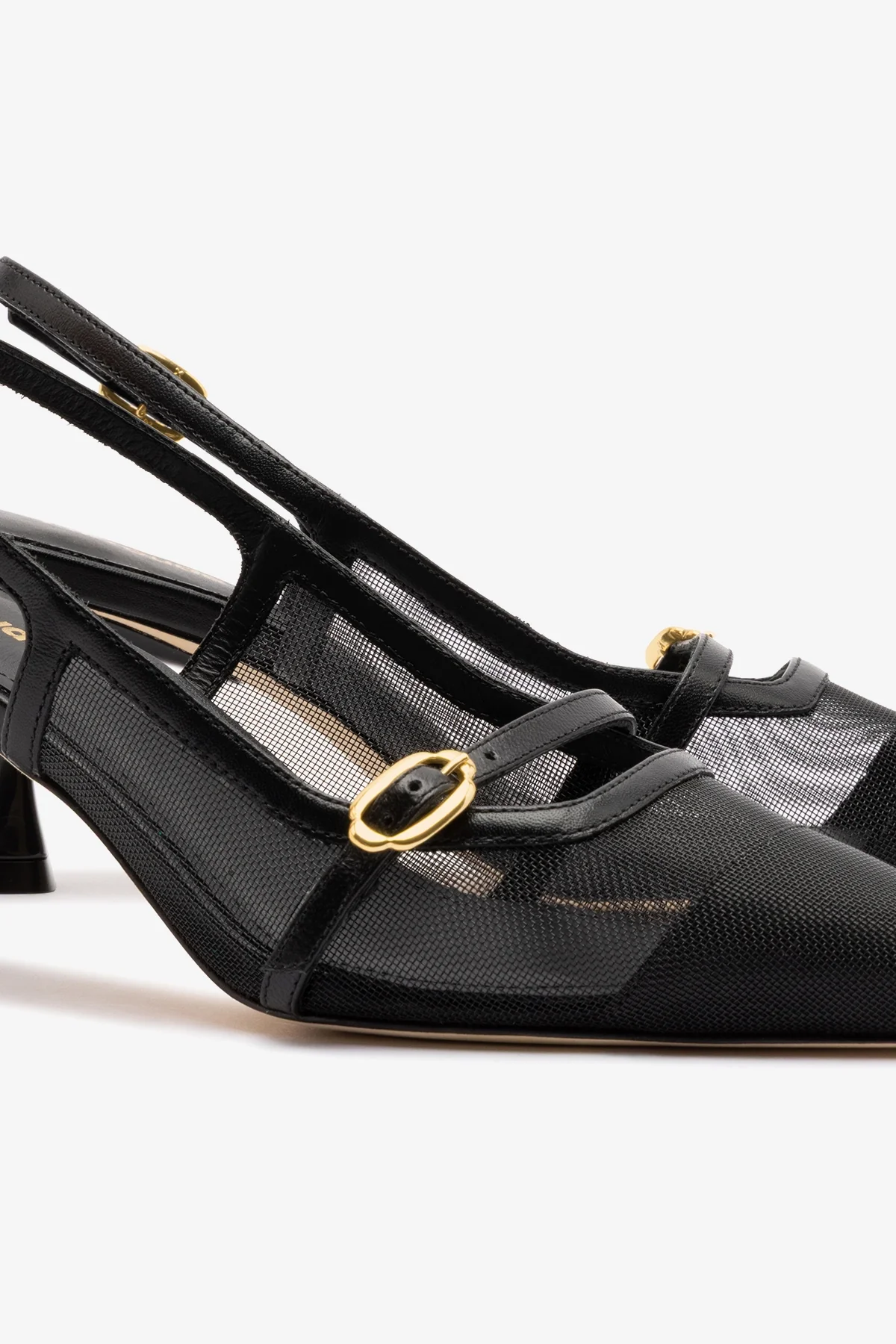 Ines Pump In Black Mesh and Leather - Image 4