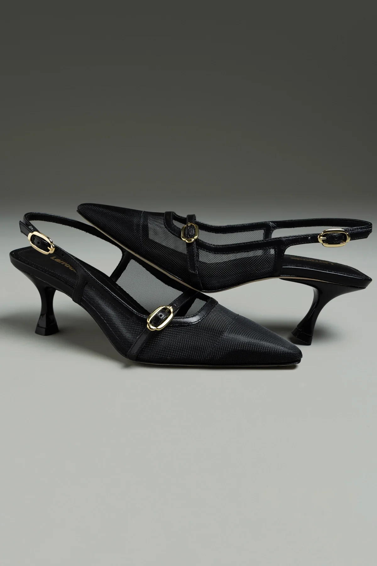 Ines Pump In Black Mesh and Leather - Image 5