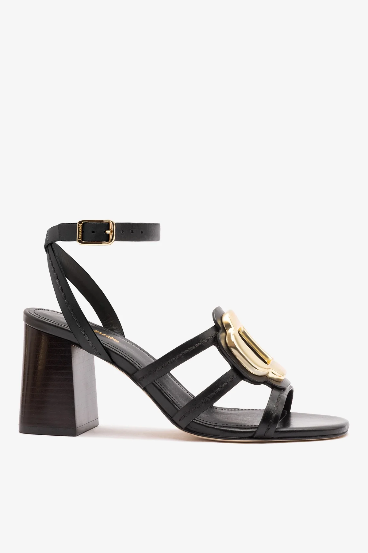 Margherita Block Sandal Black Leather