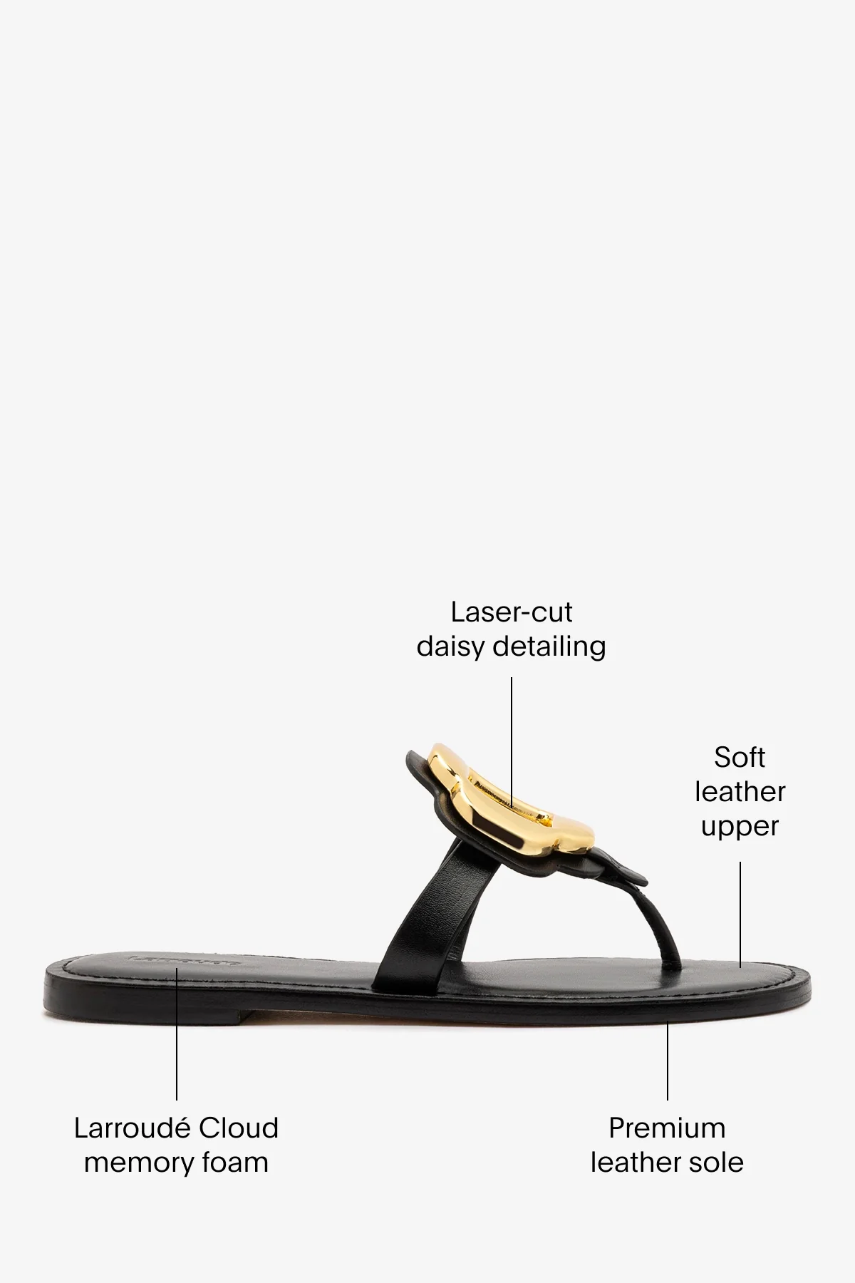 Margherita Thong Sandal in Black Leather and Gold Hardware - Image 5