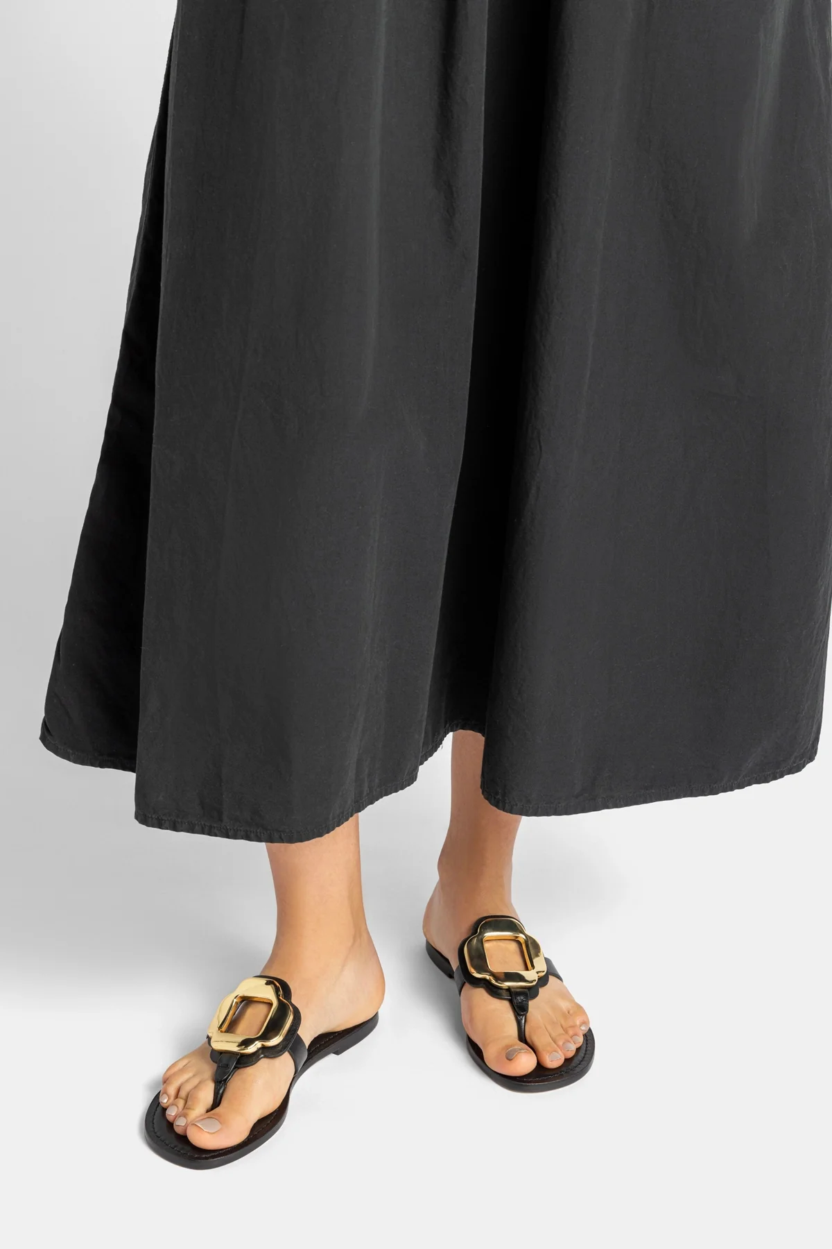 Margherita Thong Sandal in Black Leather and Gold Hardware - Image 6