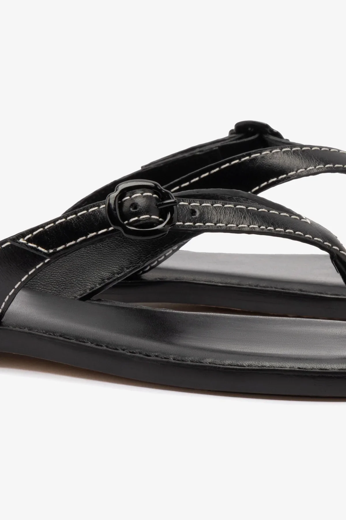 Mary Kate Flat Sandal In Black Leather - Image 4