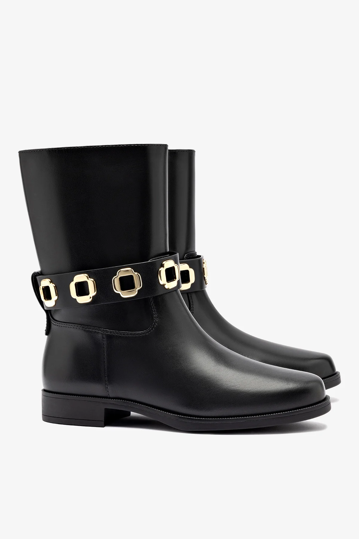 Milan Flat Bootie In Black Water Resistant Leather - Image 3