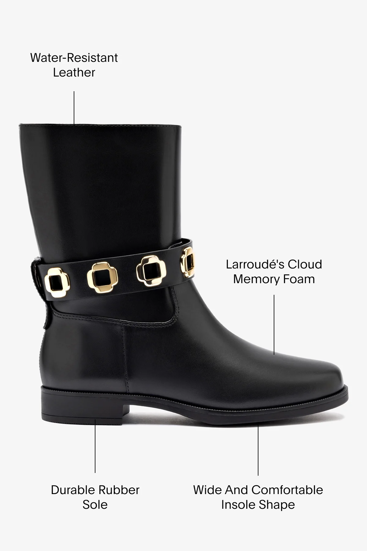 Milan Flat Bootie In Black Water Resistant Leather - Image 5