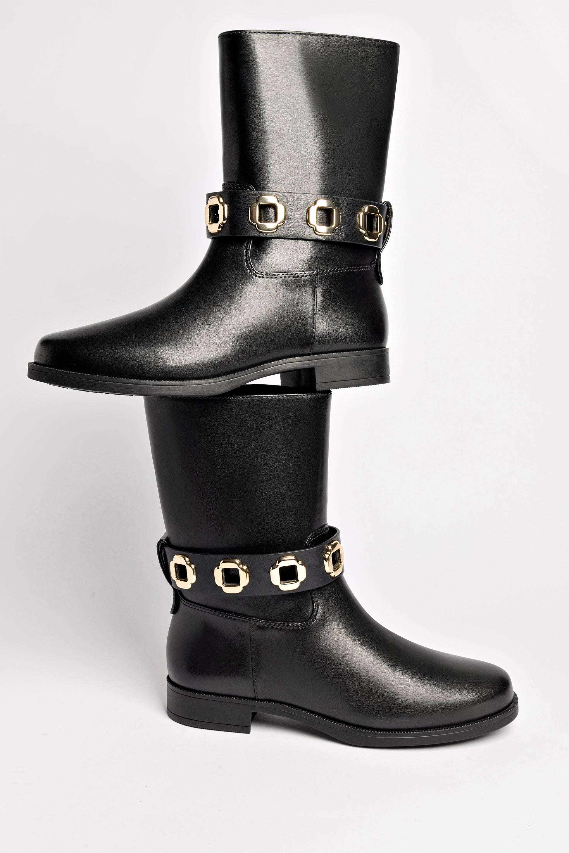 Milan Flat Bootie In Black Water Resistant Leather - Image 6