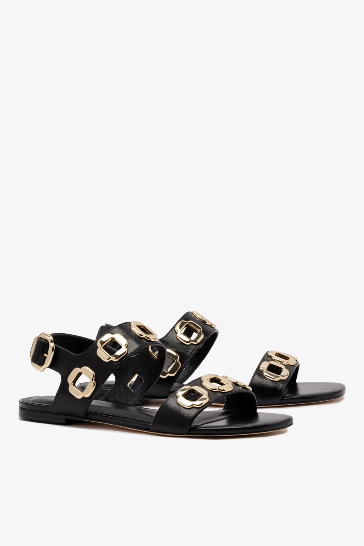 Milan Flat Sandal In Black Leather - Image 3