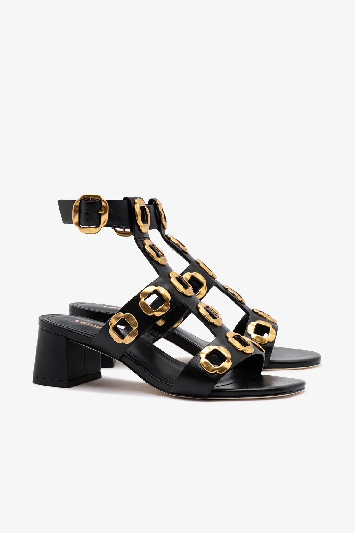 Milan Gladiator Block Sandal In Black Leather - Image 3