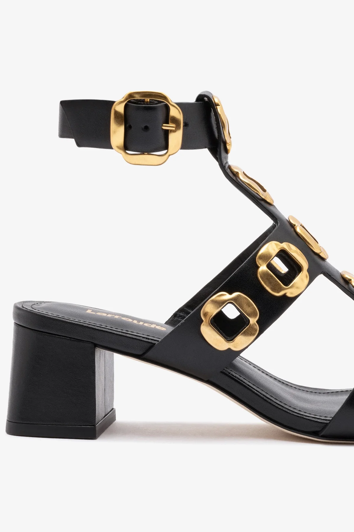 Milan Gladiator Block Sandal In Black Leather - Image 4