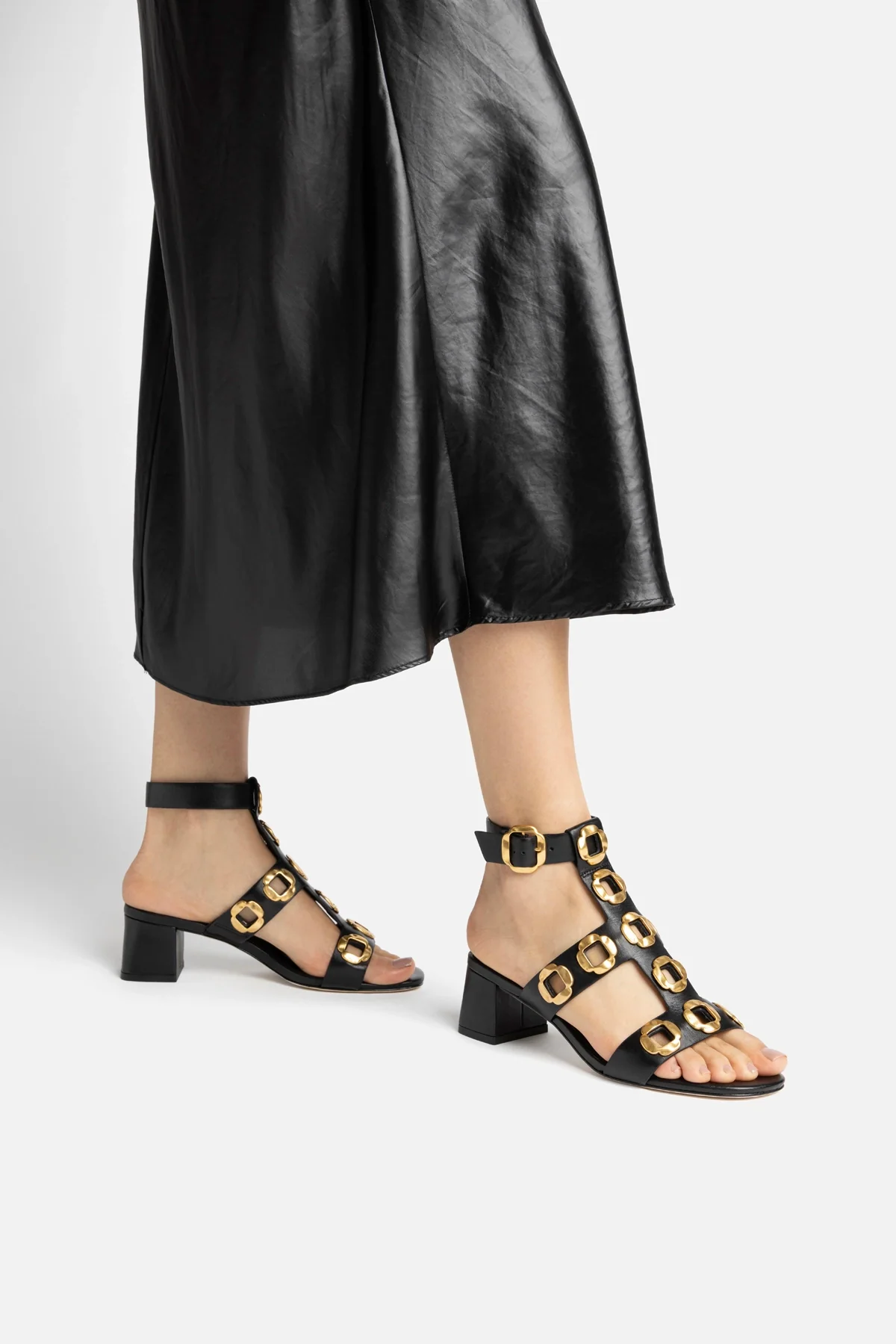 Milan Gladiator Block Sandal In Black Leather - Image 5