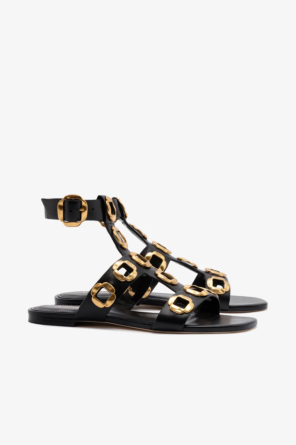 Milan Gladiator Flat In Black Leather - Image 3