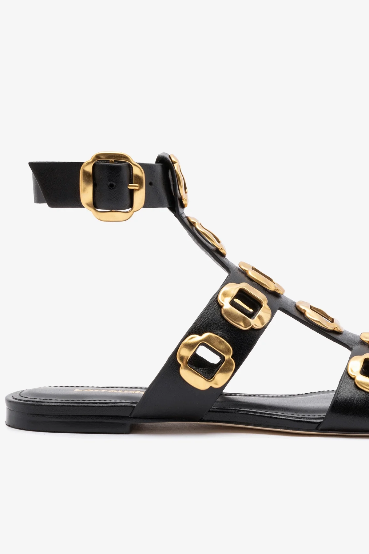 Milan Gladiator Flat In Black Leather - Image 4