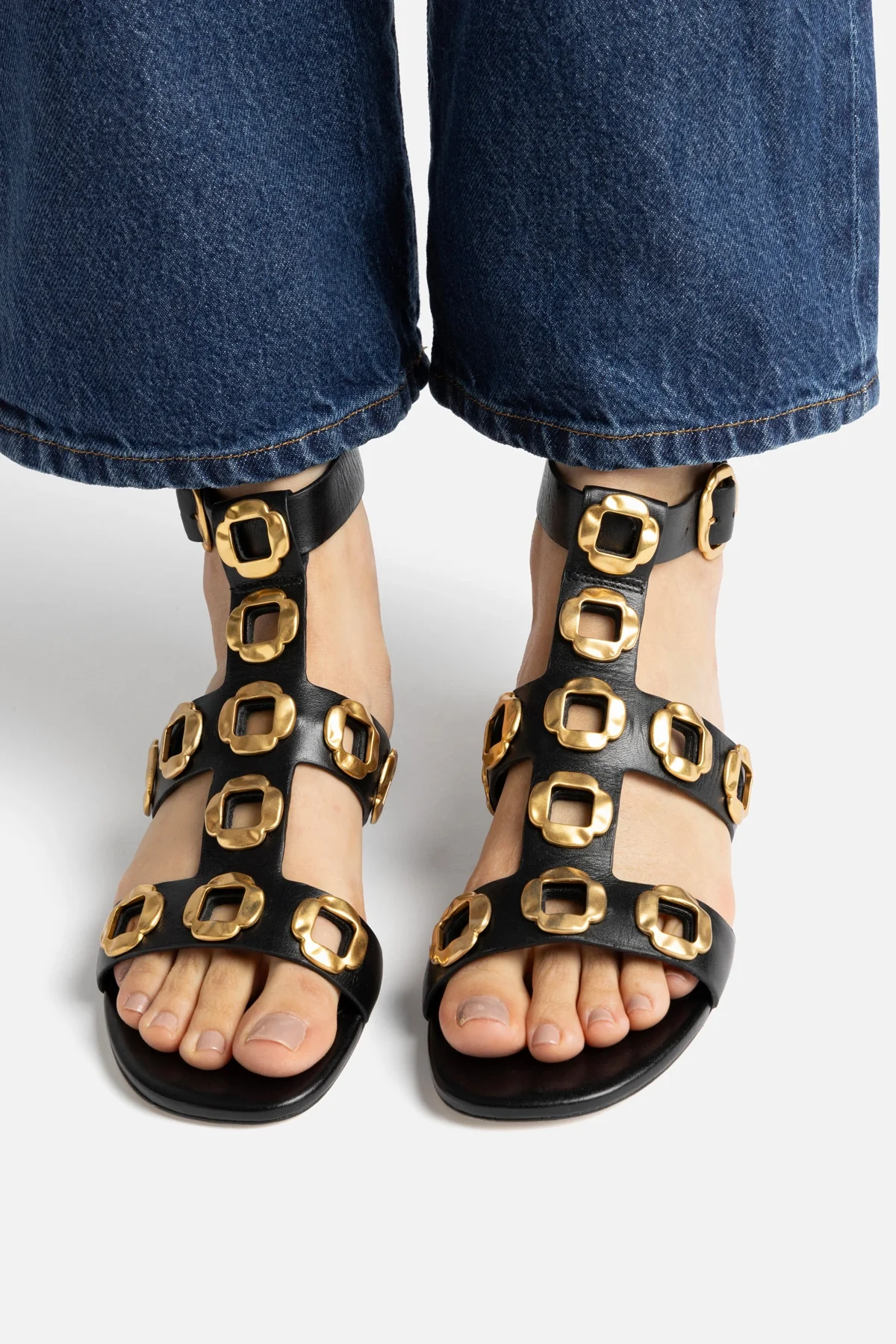 Milan Gladiator Flat In Black Leather - Image 5