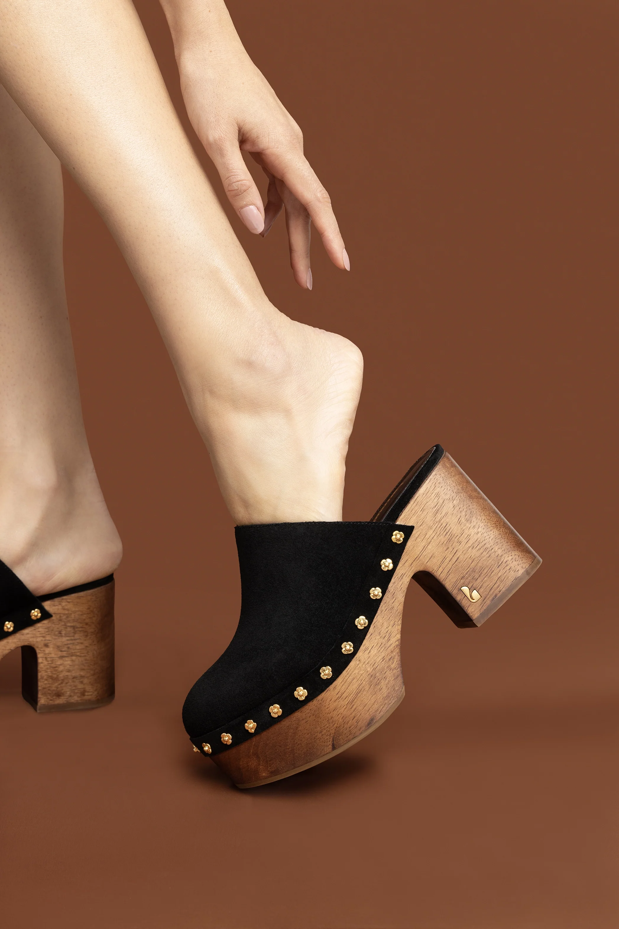 Miso Wooden Platform Clog In Black Suede - Image 6