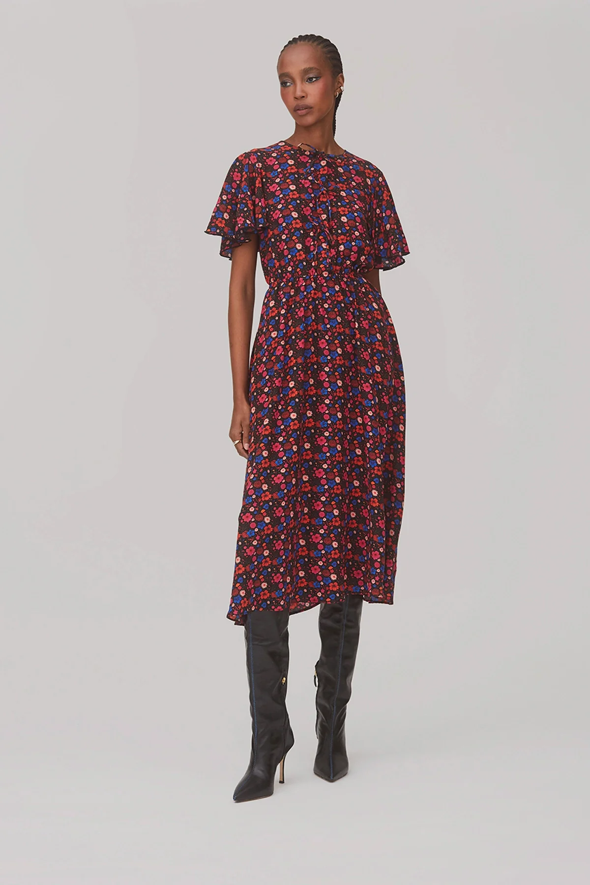 Nicole Dress In Black Floral Silk - Image 3