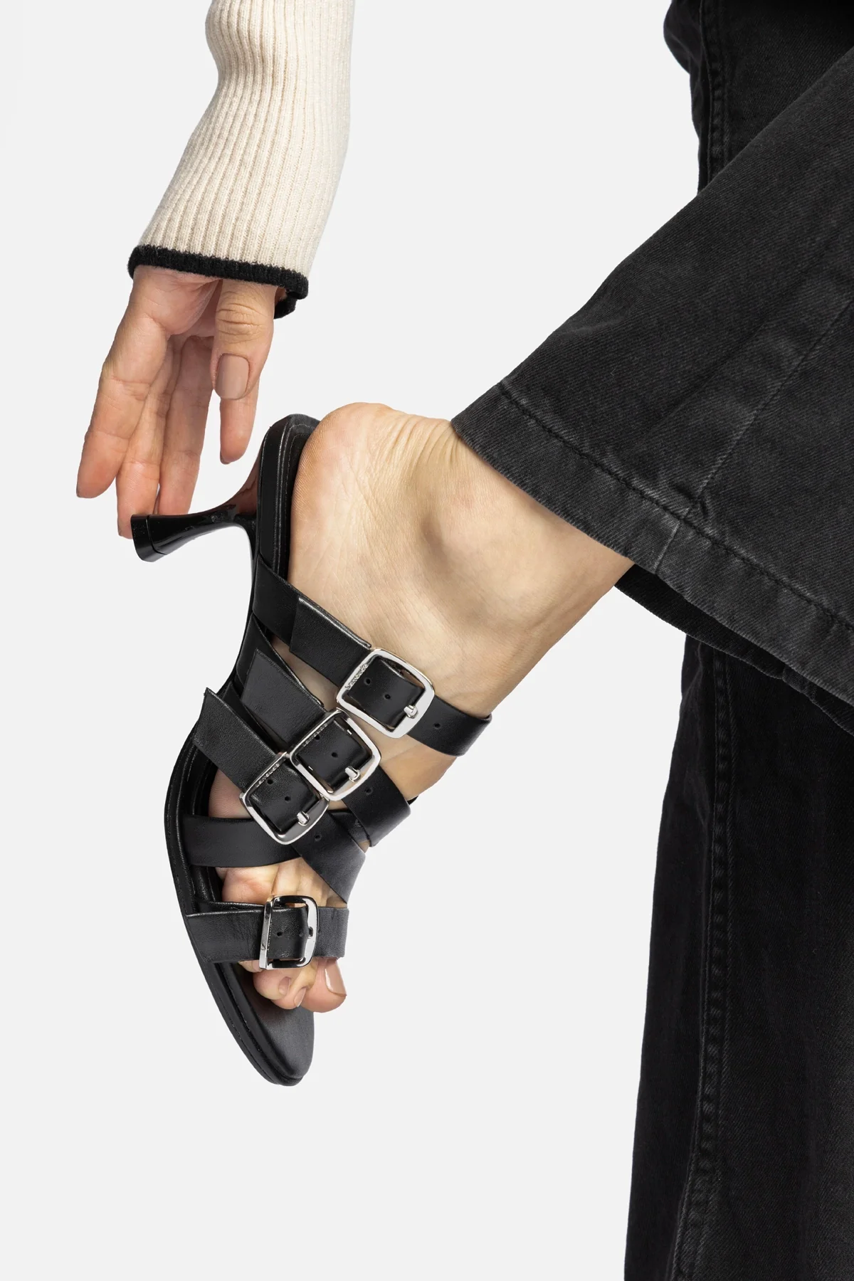 Patti Mule In Black Leather - Image 2