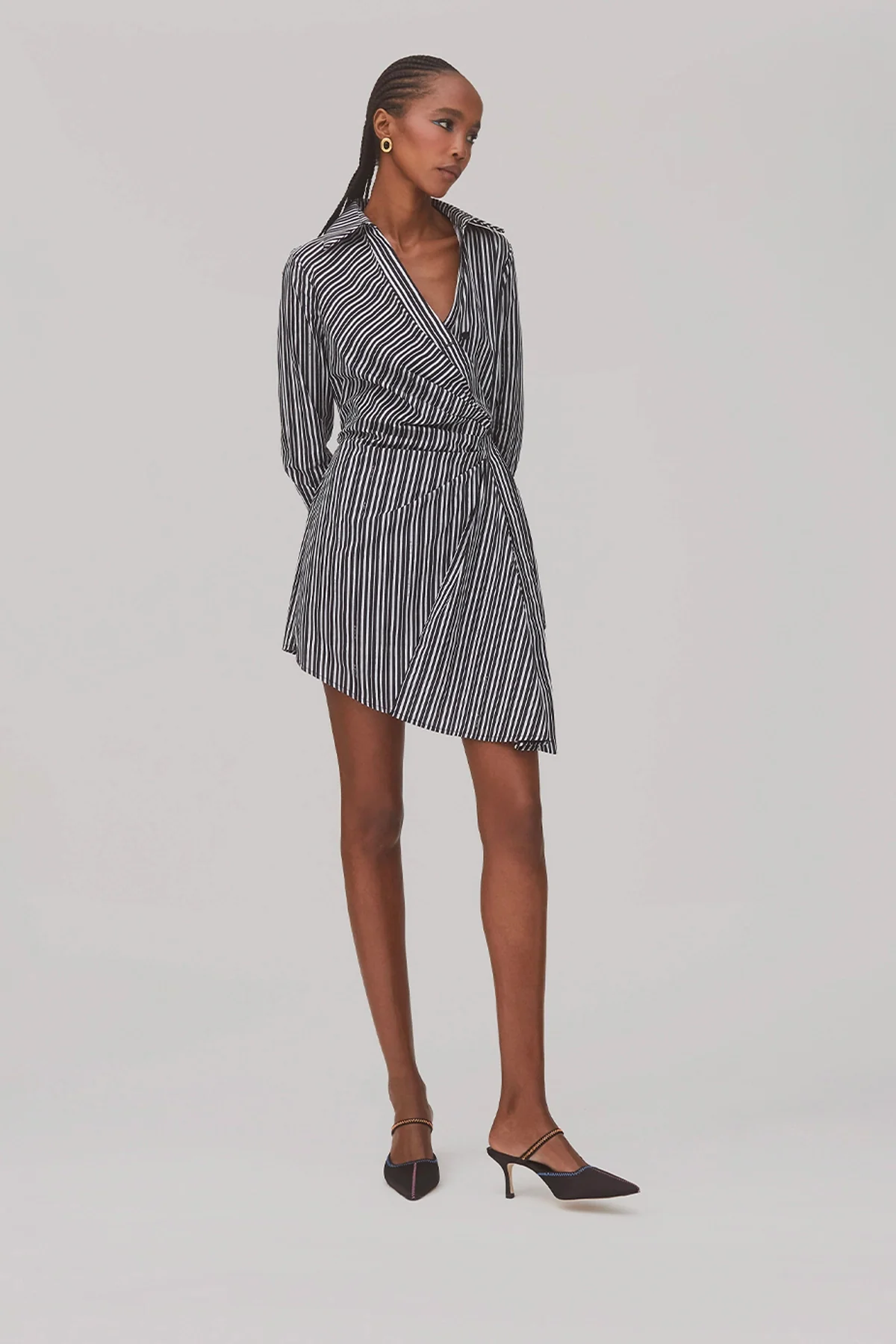 Sashi Wrap Dress In Black and White Striped Cotton - Image 3