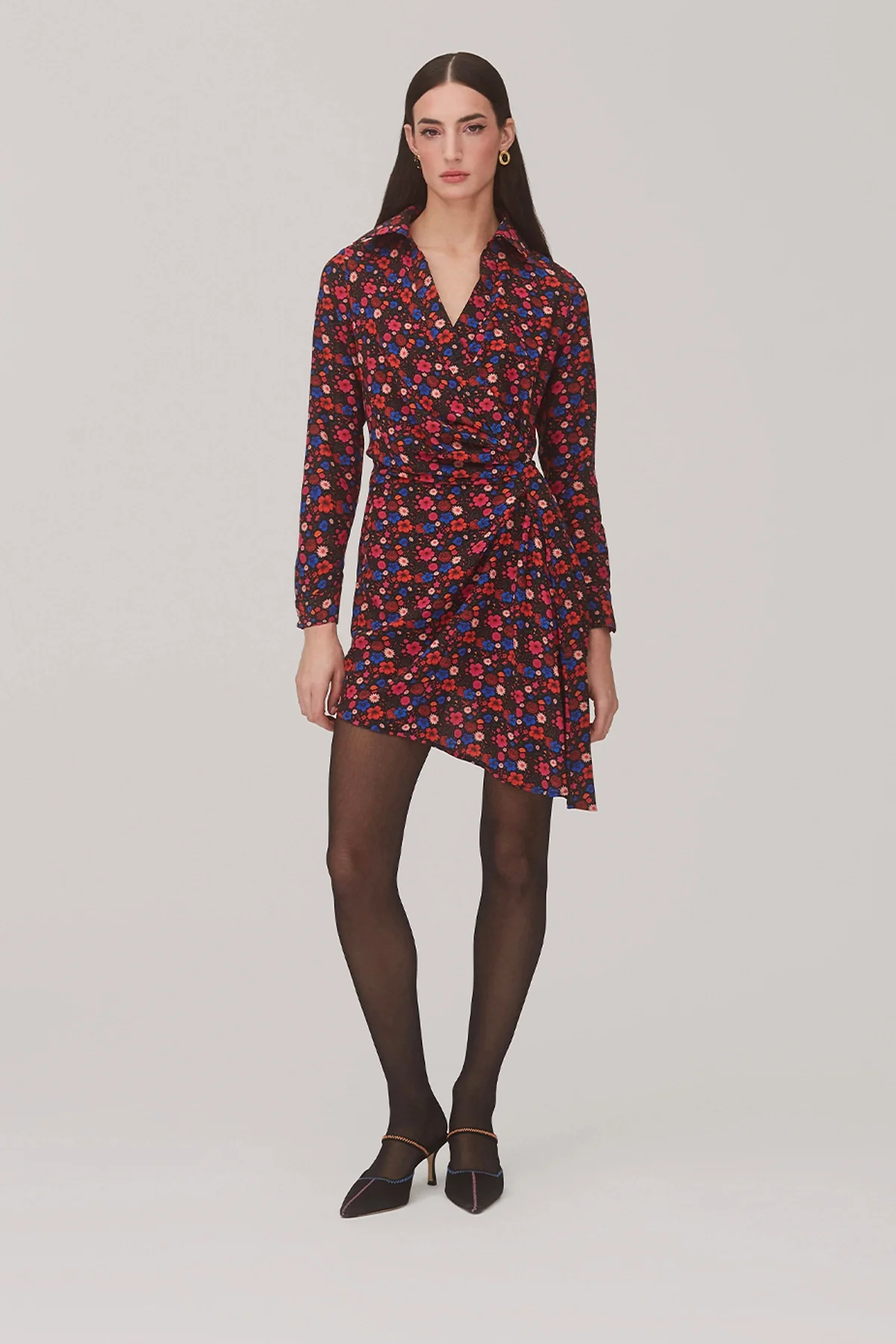 Sashi Wrap Dress In Black Floral Silk - Image 3