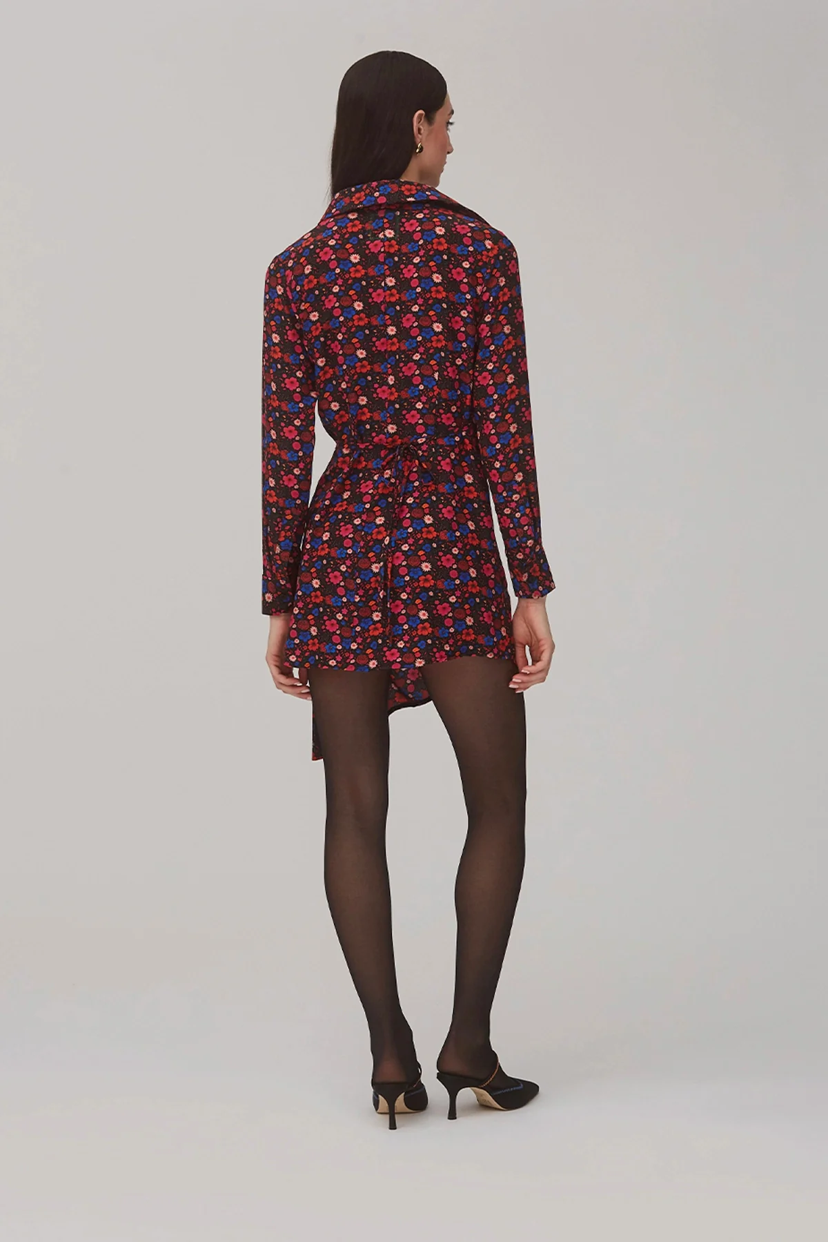 Sashi Wrap Dress In Black Floral Silk - Image 4