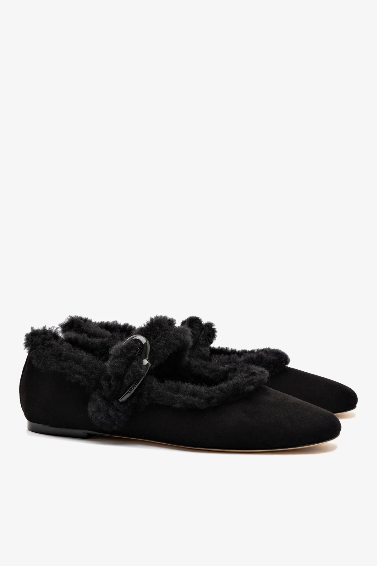 Verona Ballet Flat In Black Suede And Black Shearling - Image 3