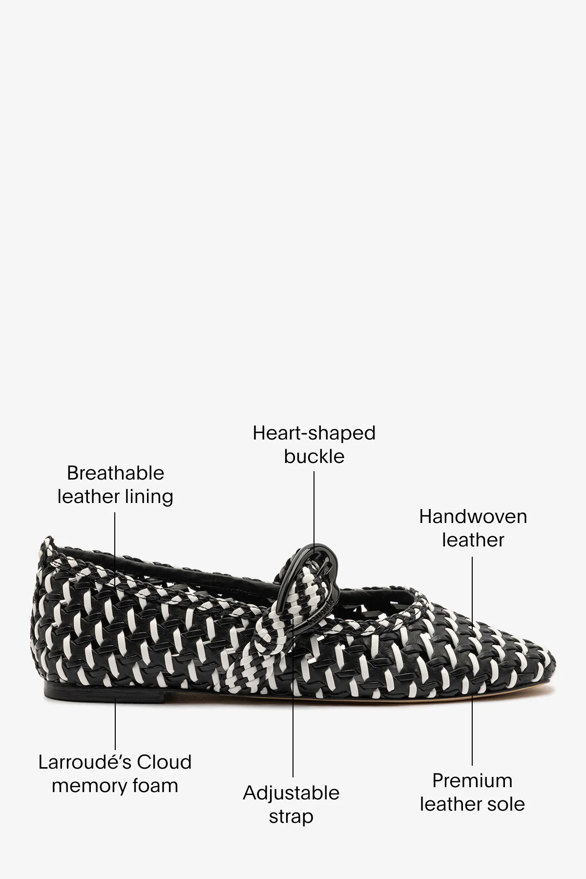 Verona Macrame Ballet Flat In Black and White Leather - Image 5