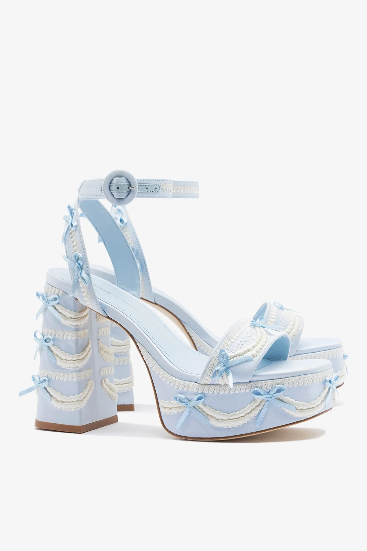 Larroudé x Tanner Fletcher: Dolly Cake&Lace Sandal Blue Satin - Image 3