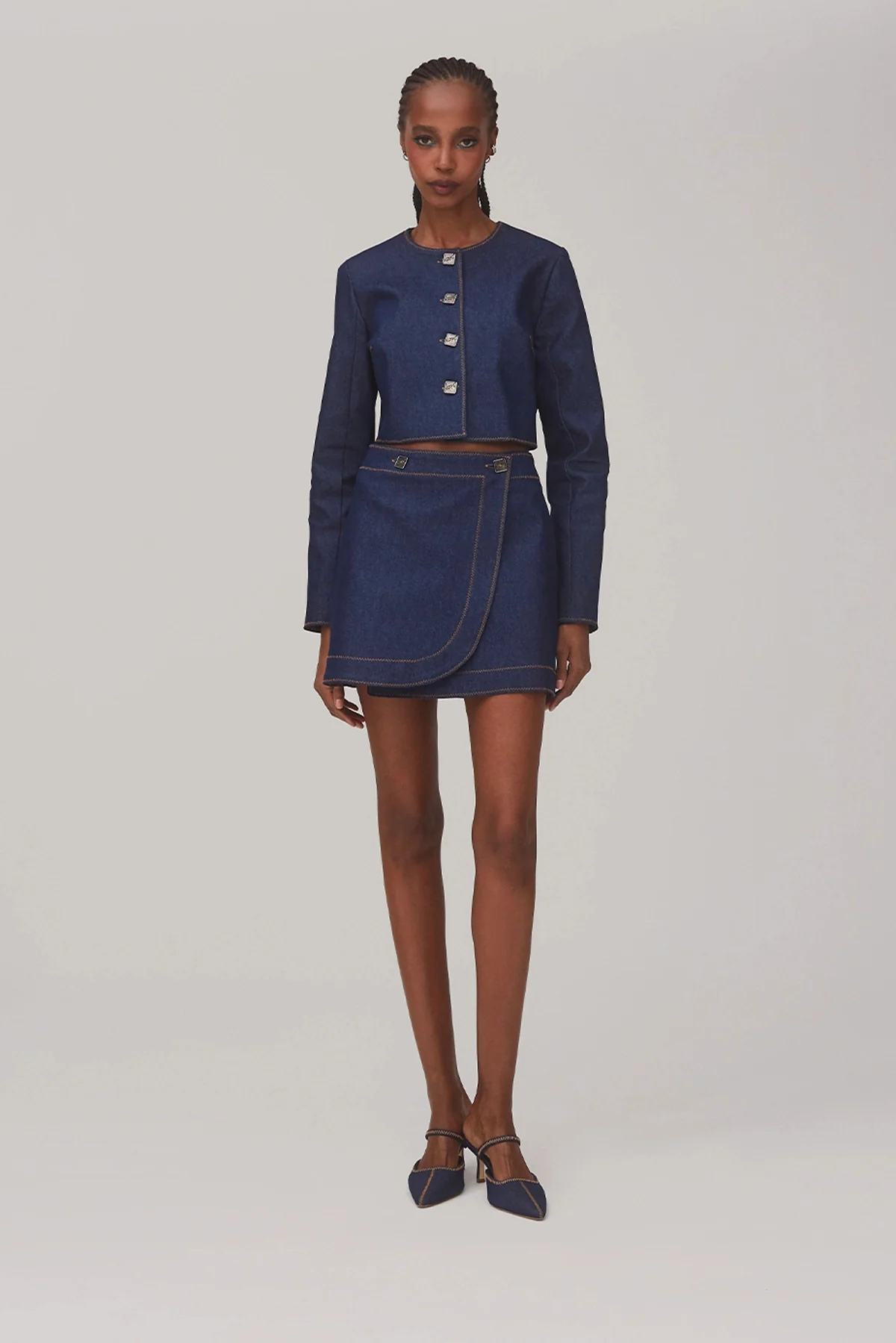 Gloria Cropped Jacket In Blue Denim - Image 3