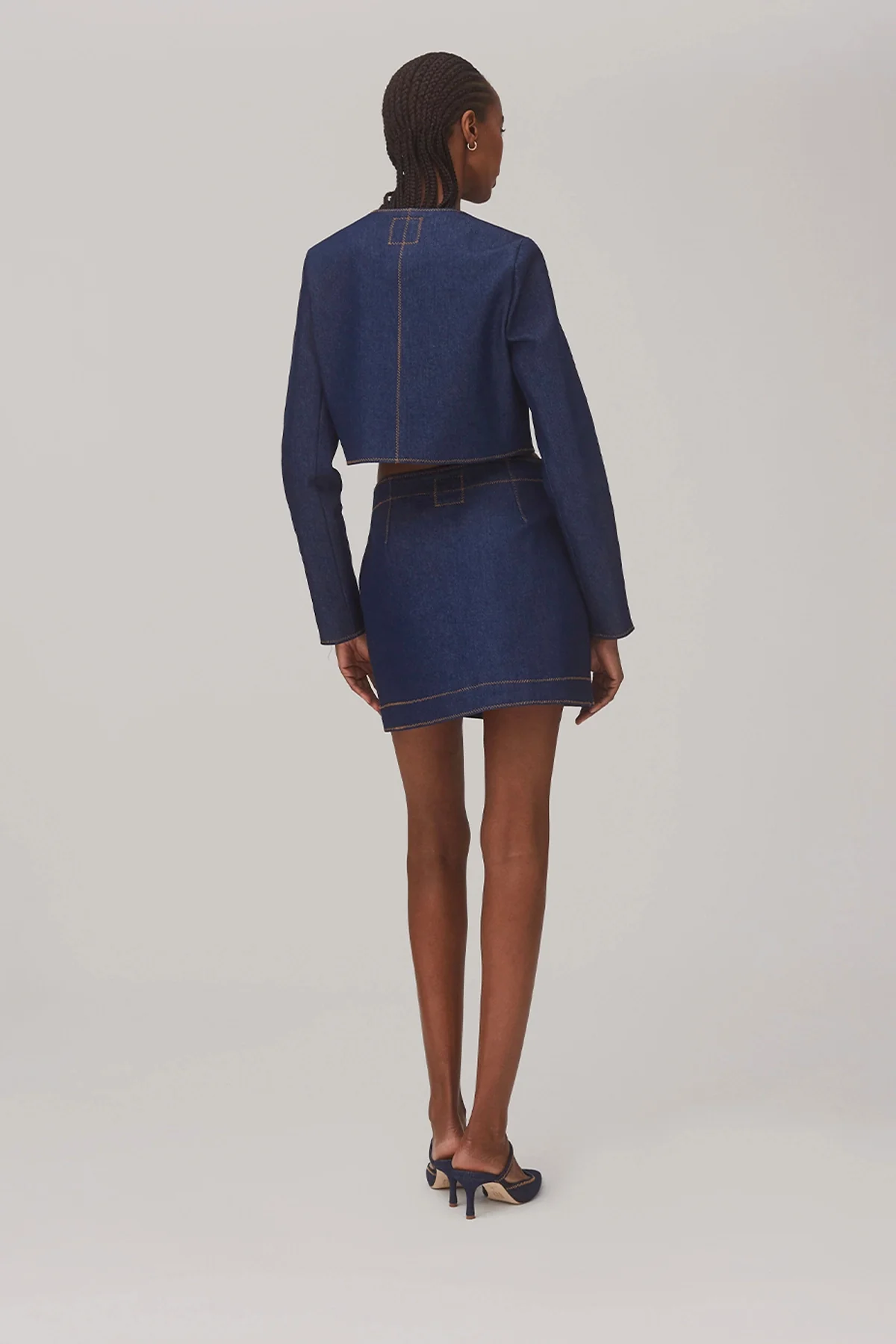 Gloria Cropped Jacket In Blue Denim - Image 4
