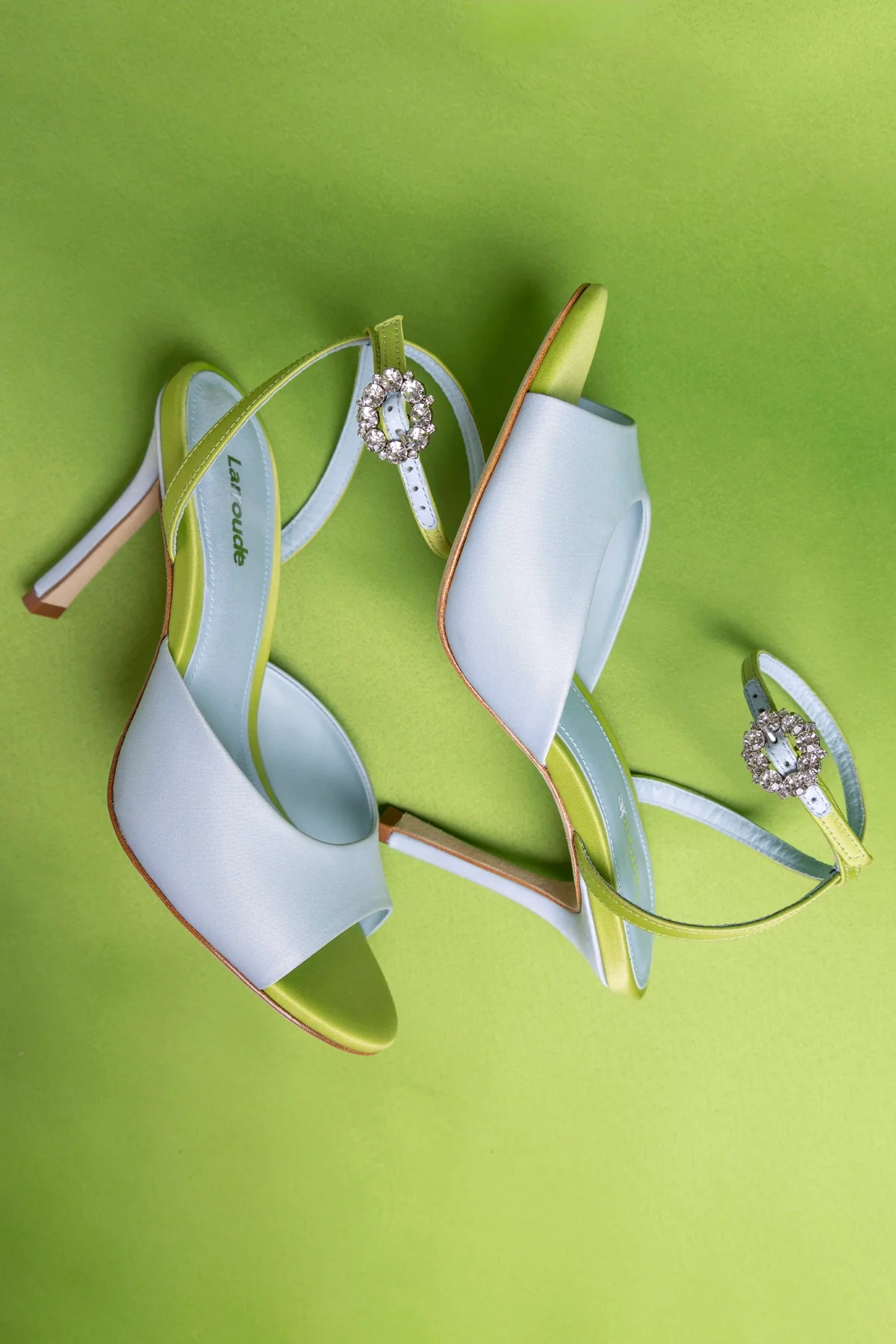 Jasmine Sandal Powder Blue and Green Satin - Image 6