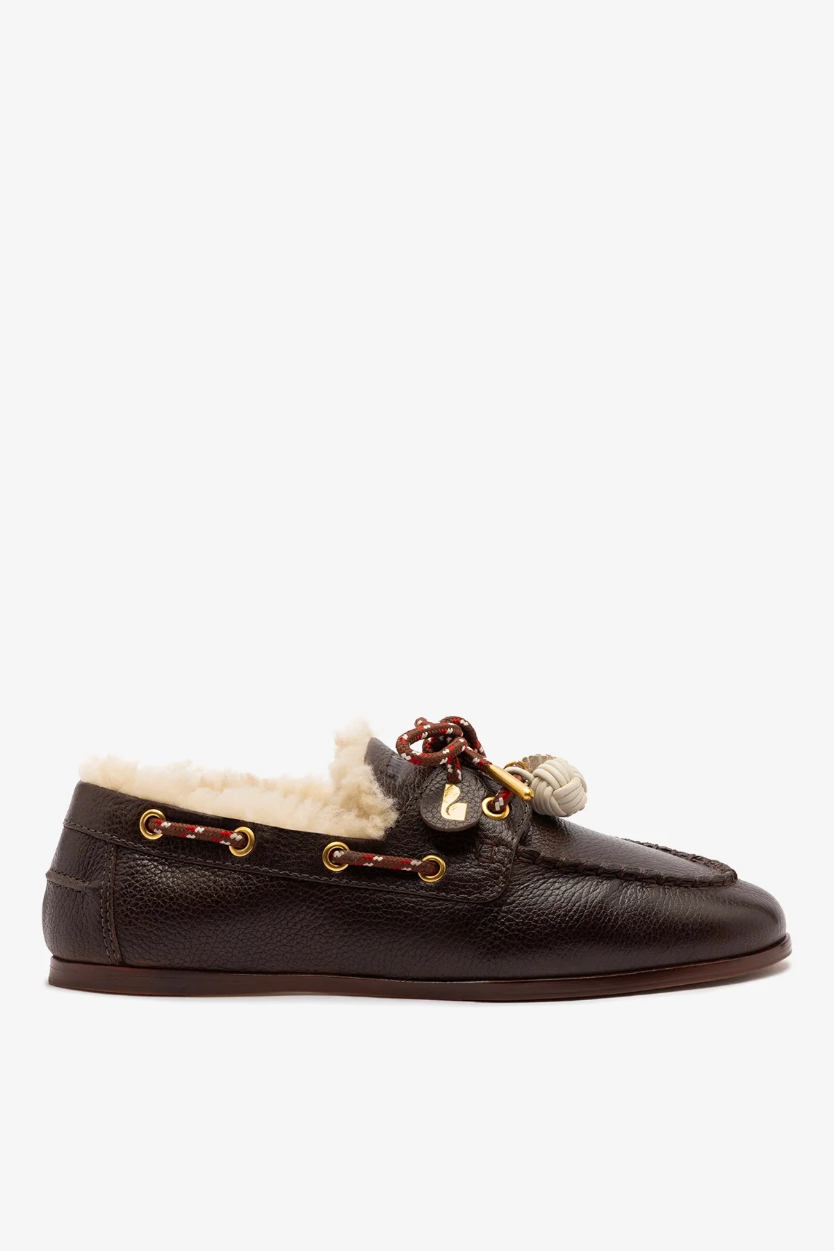Cyprus Boat Shoe In Brown Leather and Natural Shearling