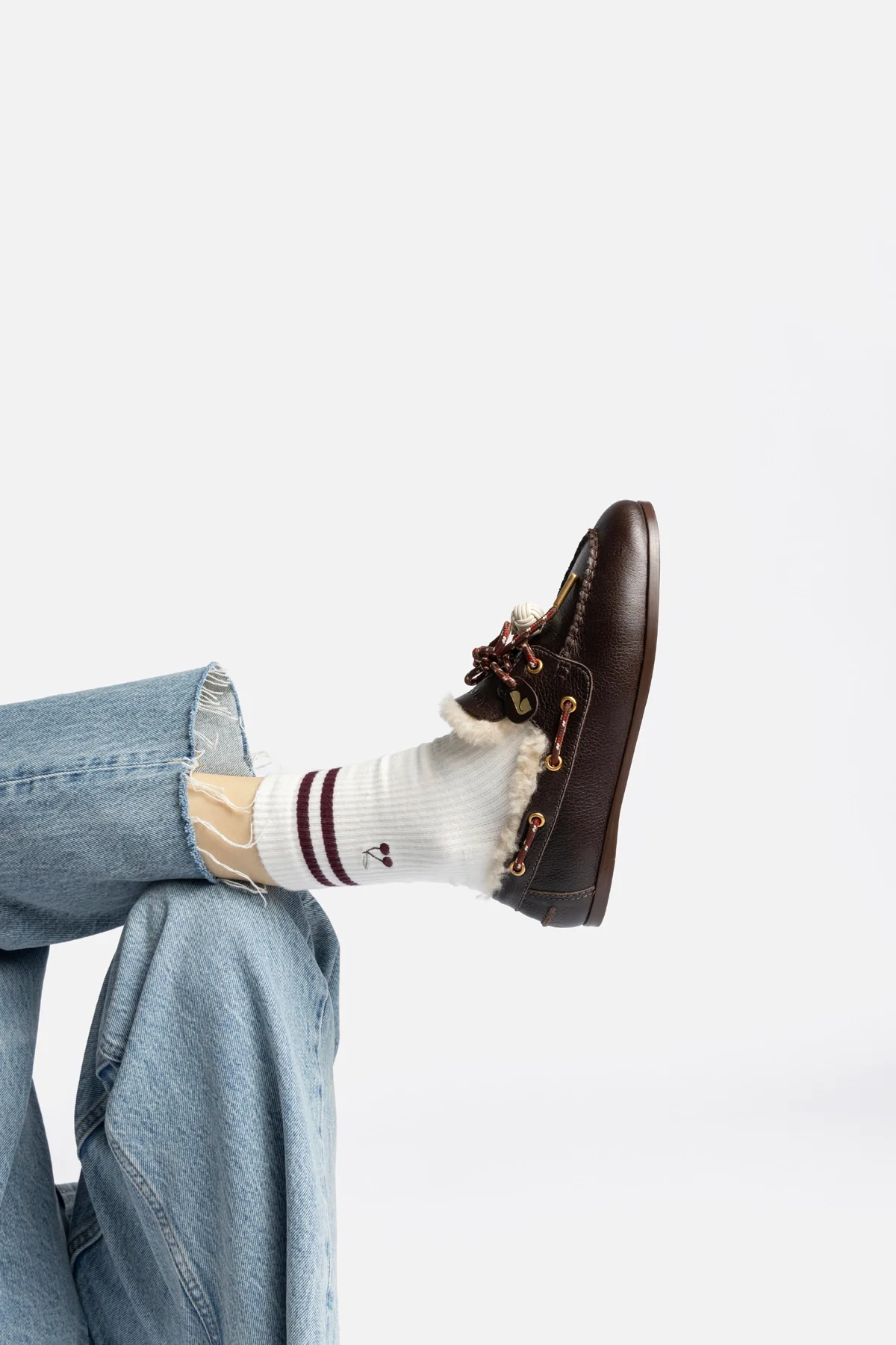 Cyprus Boat Shoe In Brown Leather and Natural Shearling - Image 2