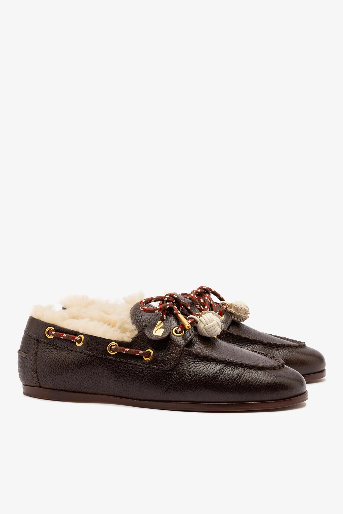 Cyprus Boat Shoe In Brown Leather and Natural Shearling - Image 3
