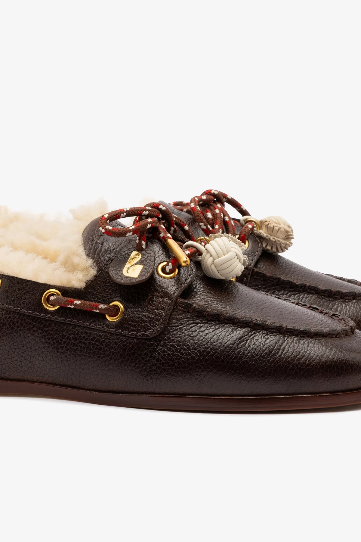 Cyprus Boat Shoe In Brown Leather and Natural Shearling - Image 4