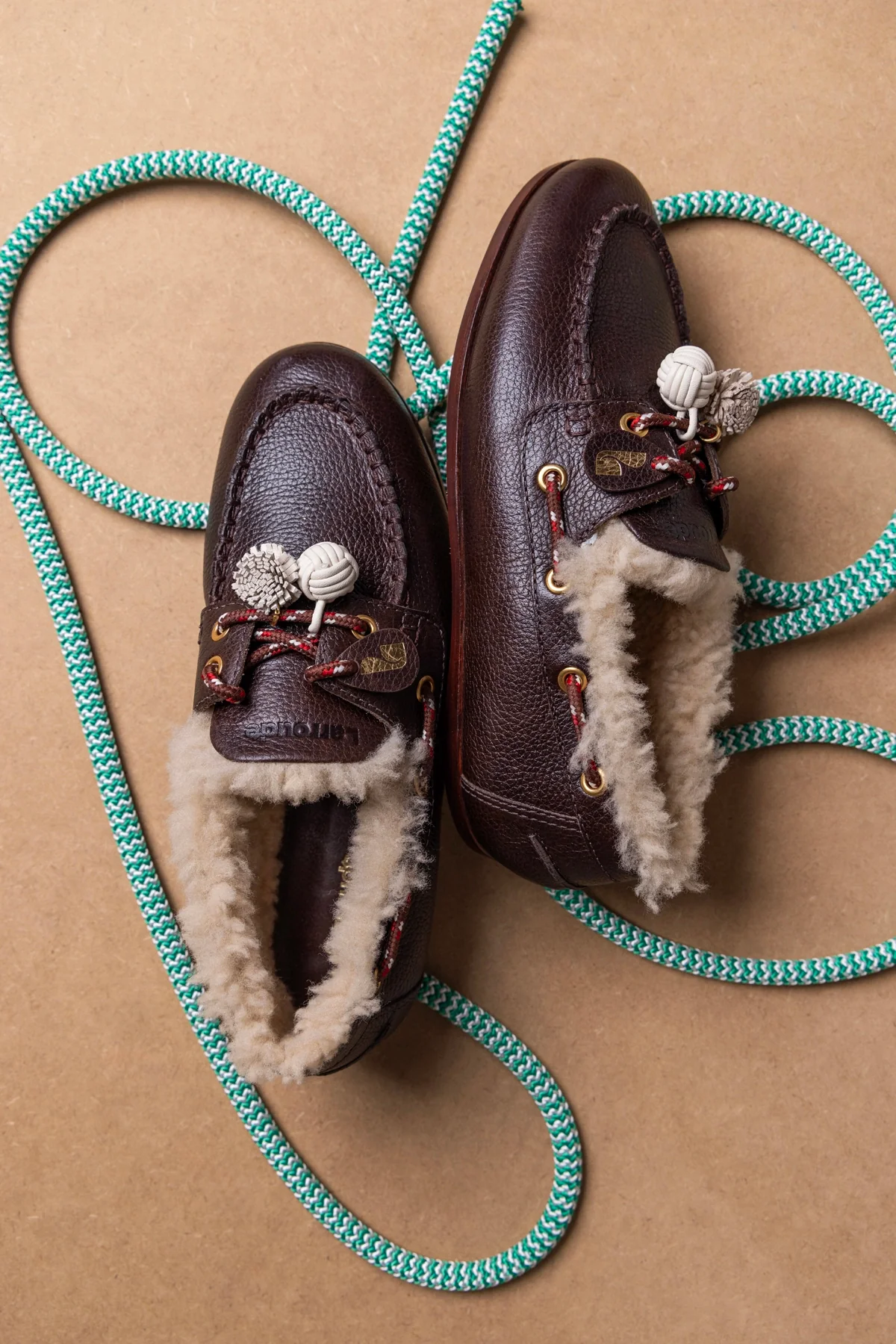 Cyprus Boat Shoe In Brown Leather and Natural Shearling - Image 6