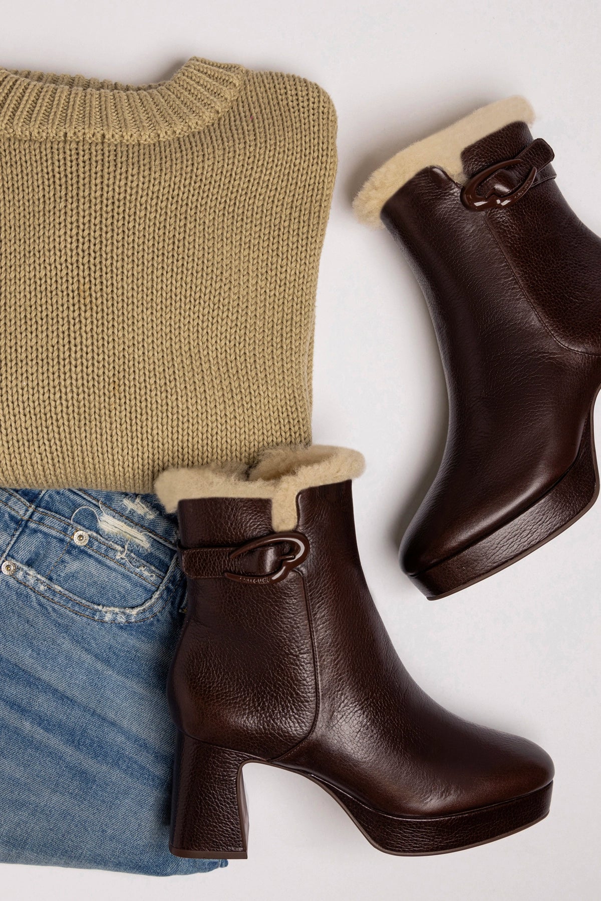 Dolly Verona Low Boot In Brown Leather And Natural Shearling - Image 2