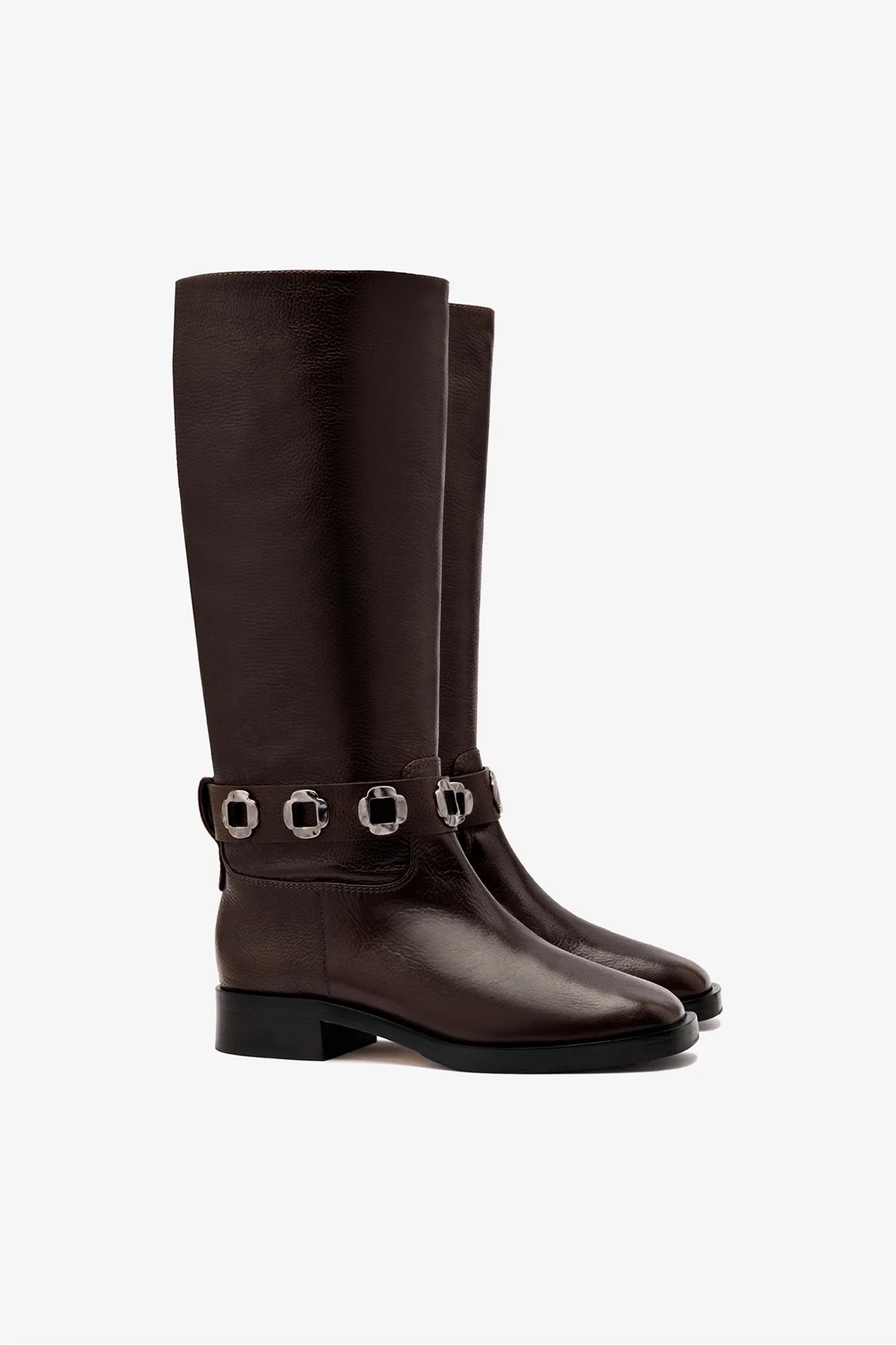 Milan Flat Boot In Brown Leather - Image 2