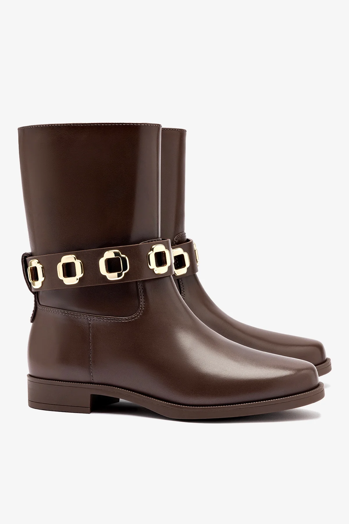 Milan Flat Bootie In Brown Water Resistant Leather - Image 3