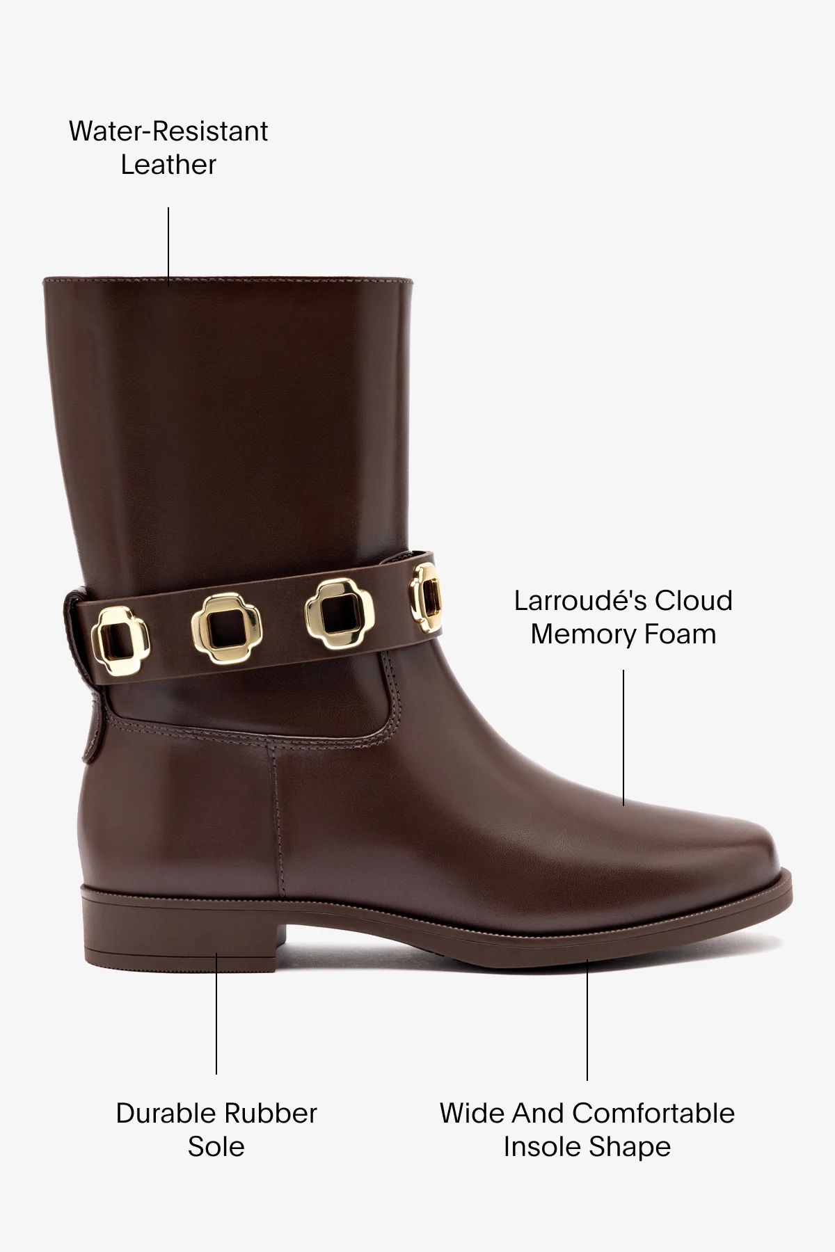 Milan Flat Bootie In Brown Water Resistant Leather - Image 5