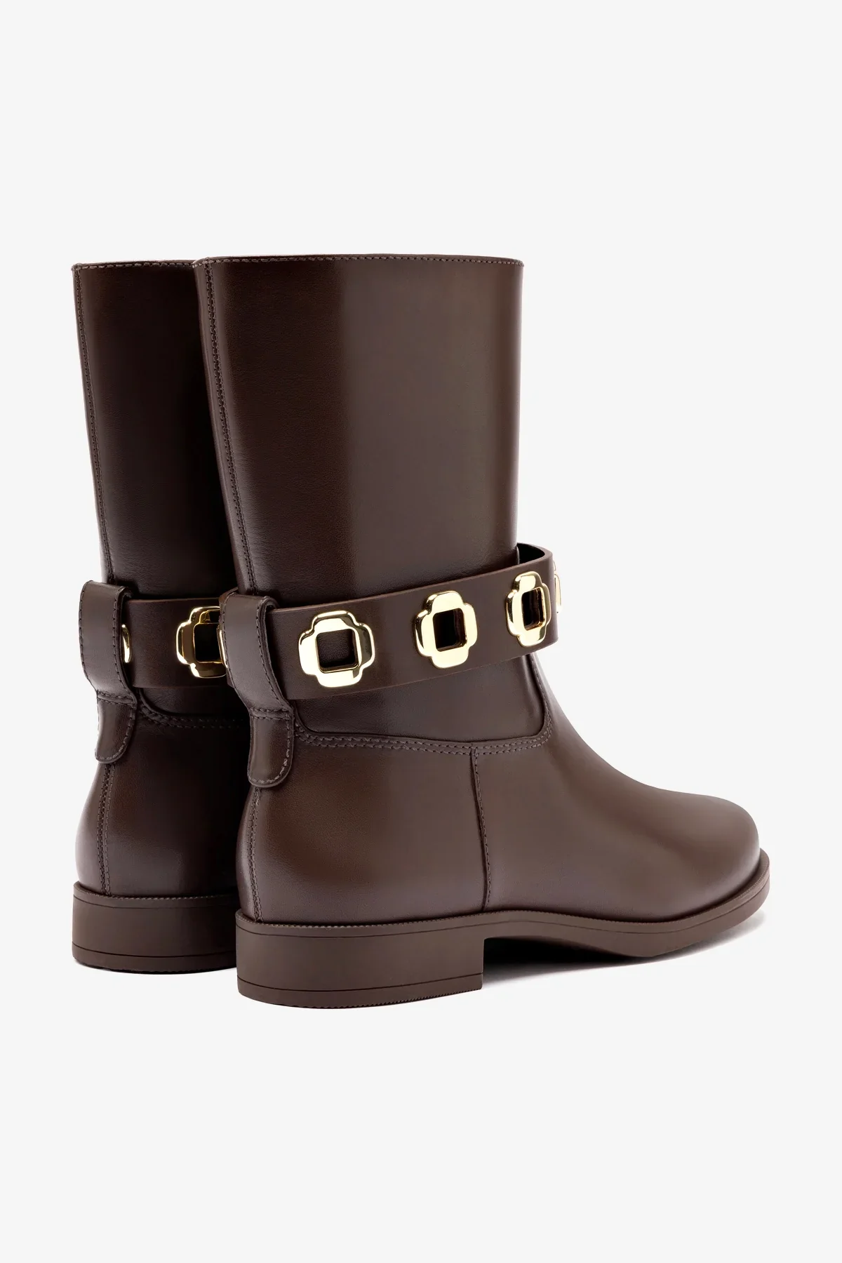Milan Flat Bootie In Brown Water Resistant Leather - Image 7