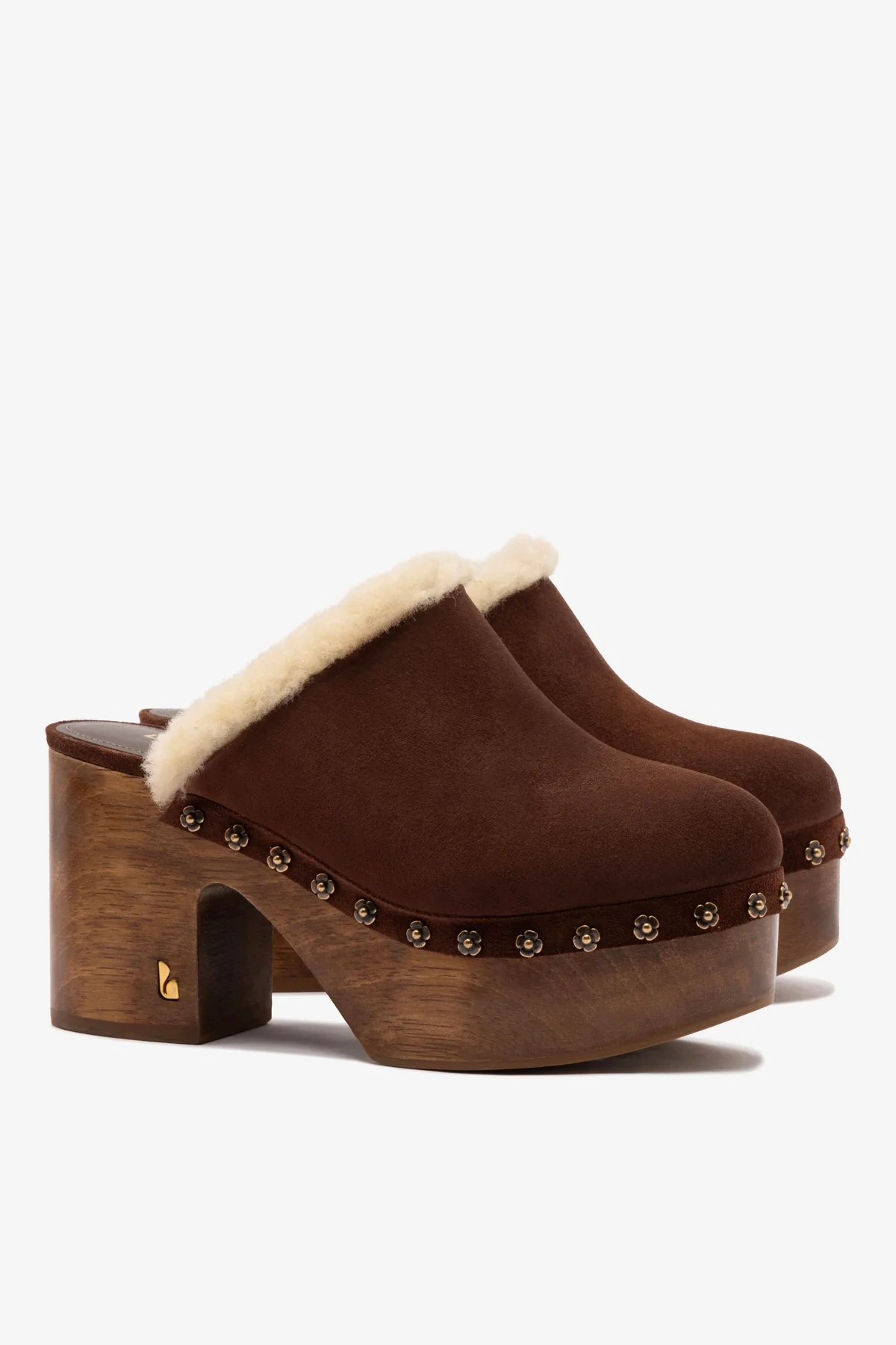 Miso Wooden Platform Clog In Brown Suede And Natural Shearling - Image 3