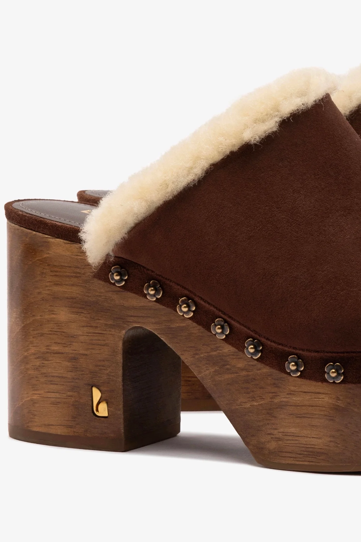 Miso Wooden Platform Clog In Brown Suede And Natural Shearling - Image 4