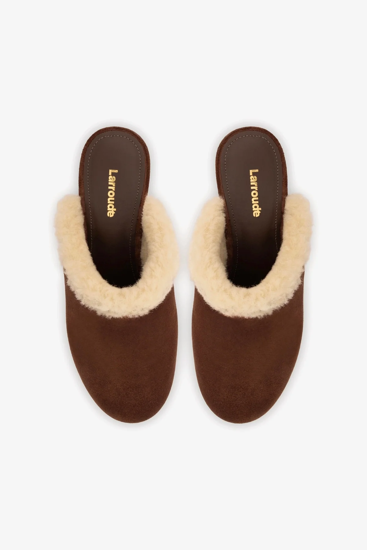 Miso Wooden Platform Clog In Brown Suede And Natural Shearling - Image 6
