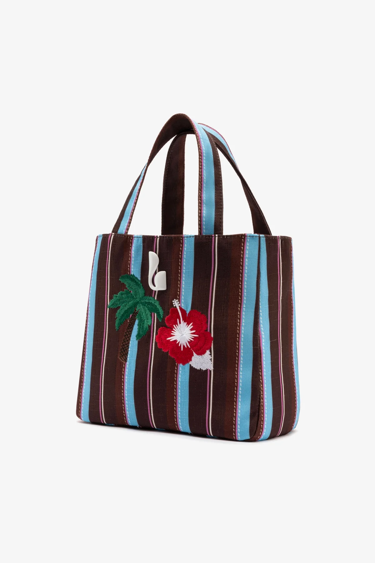 Poppy Mini Tote Bag In Brown And Azure Raffia - Image 3
