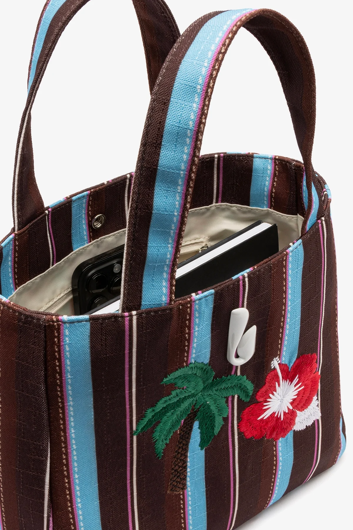 Poppy Mini Tote Bag In Brown And Azure Raffia - Image 4