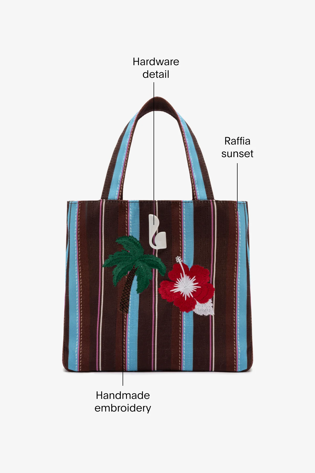 Poppy Mini Tote Bag In Brown And Azure Raffia - Image 6