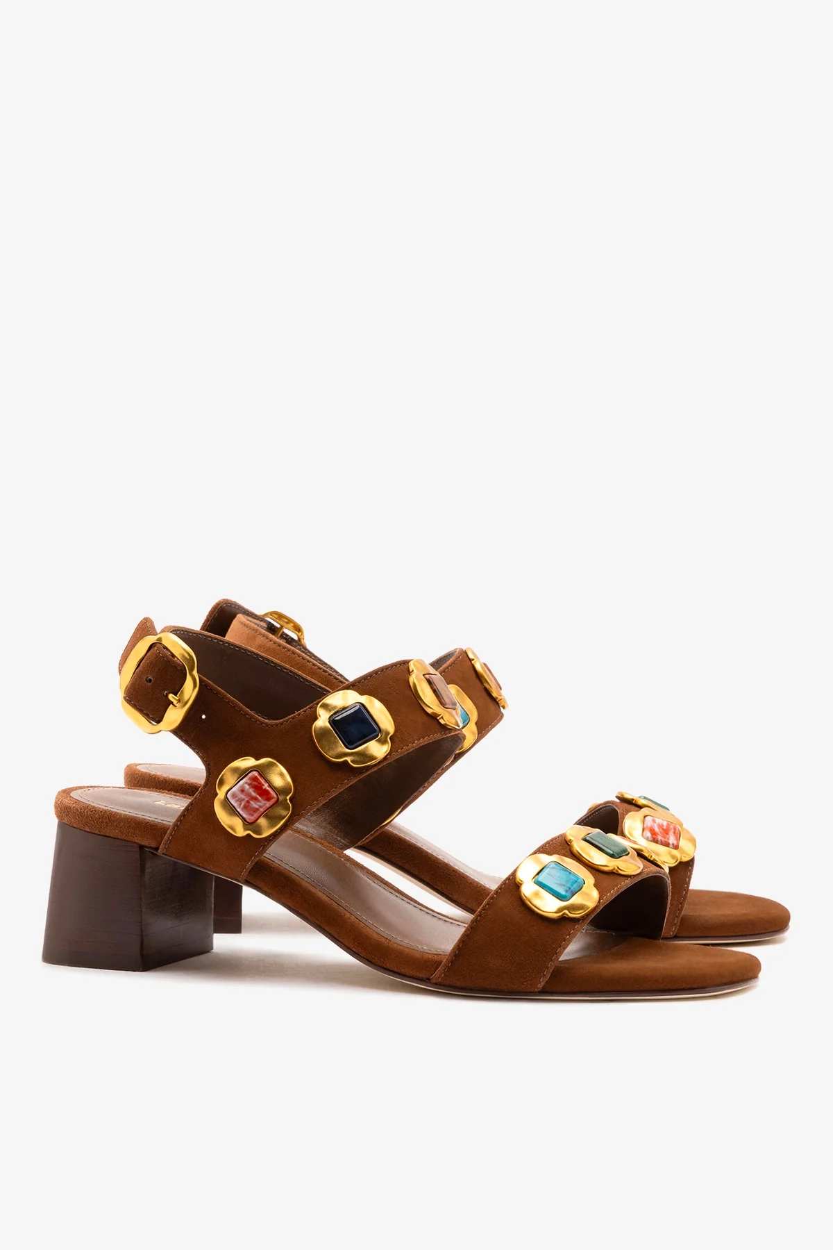 Milan Gioiello Block Sandal In Burnt Umber Leather - Image 3