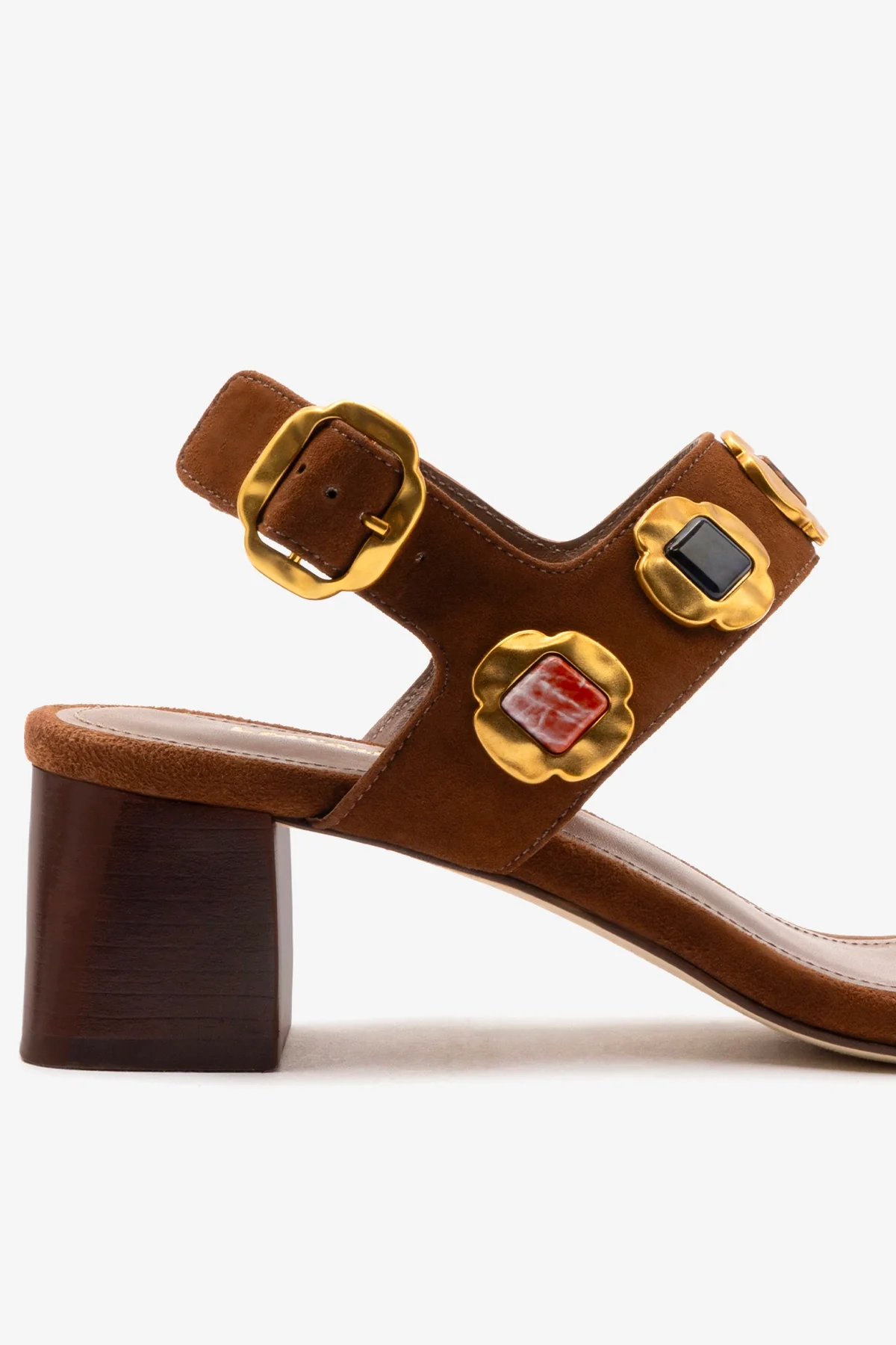 Milan Gioiello Block Sandal In Burnt Umber Leather - Image 4