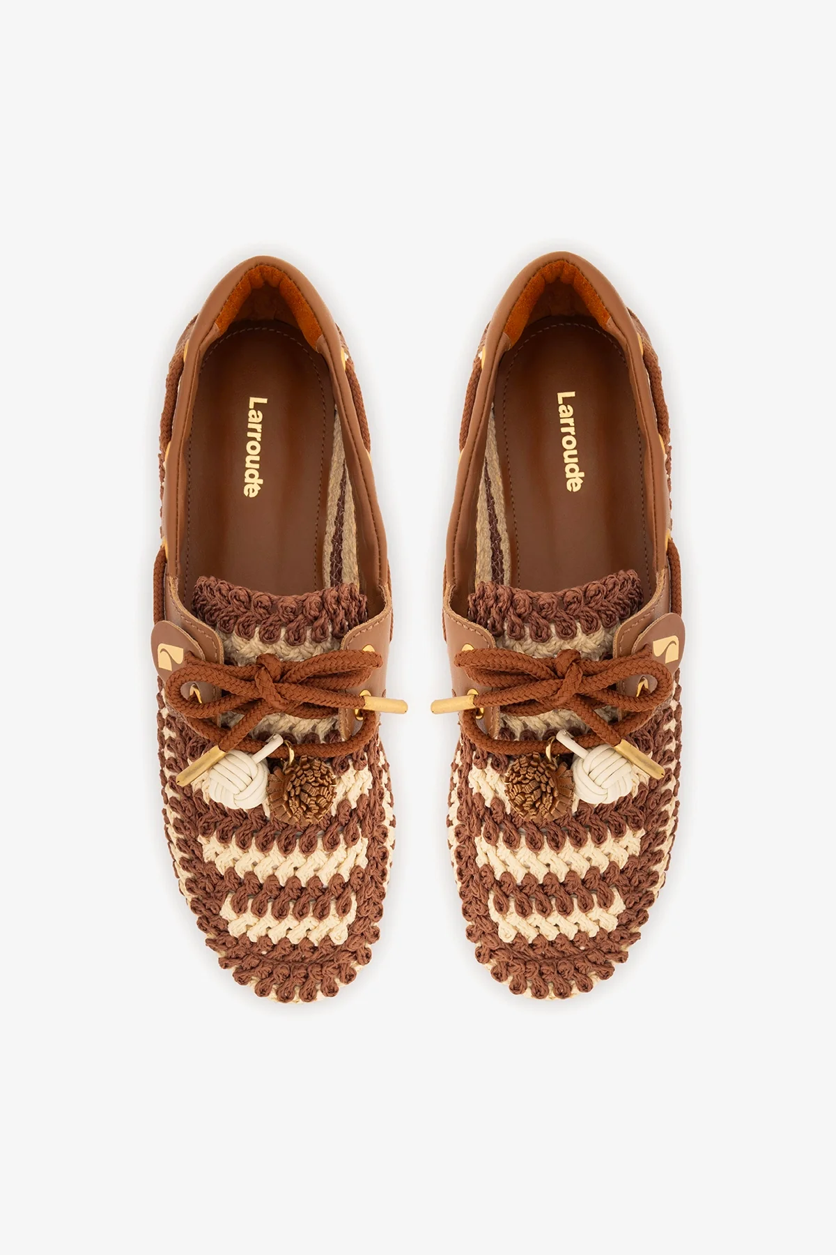 Cyprus Crochet Boat Shoe In Caramel and Ivory Crochet and Caramel Leather - Image 7